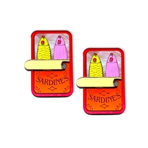 Acrylic Statement Stud Earrings - Red Sardines