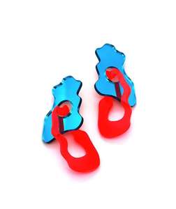 Acrylic Statement Stud Earrings - Lazy Blue & Red