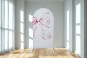 Baby Shower: Pink Bow Fabric Backdrop