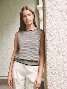 Striped Star Vest – Black & Creme