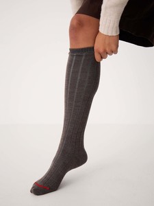Wardrobe: Tip Toe Knee High Socks – Grey & Cherry Trim