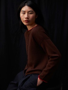 Wardrobe: Trimmed Doll's Cardigan – Chestnut & Cherry