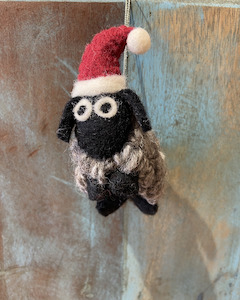 holiday ornament: Pashom Sheep with Hat Decoration - black sheep gray wool