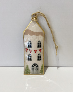 holiday ornament: French Country Collections Enamel Coated Houses Hanging Decoration - cream