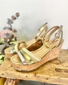 Pre Loved Designer: Prada Wedge Sandals- gold