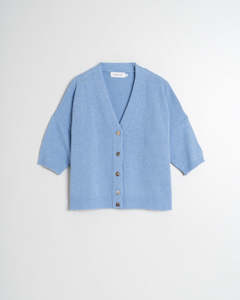 Indi&Cold Knitted Cardigan with Short Sleeve- blue