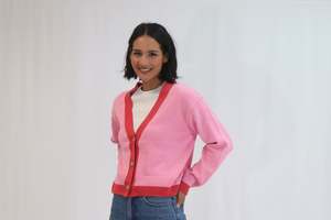 Tatano Contrast Cardi - Peony/Rose