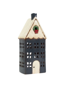 Kitchen Table: Christmas Tea Light House Blue with Wreath Large