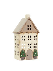 French Country Collections: Christmas Tea Light House Stone with Pots Medium