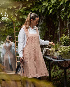 Home Living: Cross Back Apron - Pale Pink Stonewashed Linen