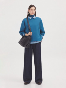 Fashion: Blue Denim Pleat Pants - Denim