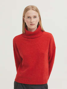 Fashion: Wool Roll Neck Jumper - Red Orange