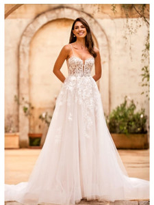 Lourdes TC2532 Modern Romantic Lace A-line Wedding Dress with Illusion Corset Bo&hellip;