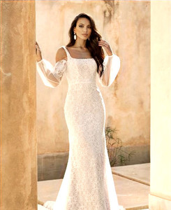 Products: Adelaide ML15010 Madi Lane Sale Gown Square bodice lace fitted with overlay skirt - Madison Rose Bridal