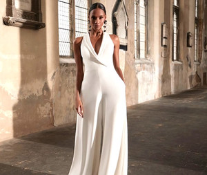 Bonnie 11280 Madison Rose Bridal on trend chic jumpsuit with flattering v neckli&hellip;