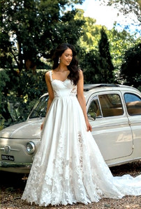 Products: Prue ML23557 Satin A-Line Modern Wedding Dress at Madison Rose Bridal