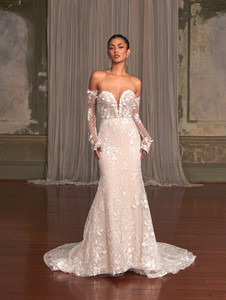 Genevieve Strapless Lace Sparkle Fitted Wedding Dress - Madison Rose Bridal