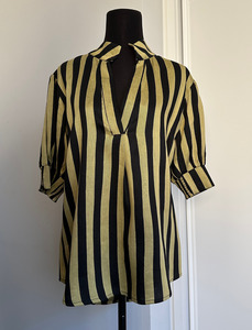 Ready To Wear: MAKE YOUR MOVE POPOVER BLOUSE in Chartreuse Stripe (Ready to Wear Size 10)
