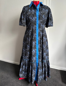 Ready To Wear: TAKE ME ON MAXI SHIRT DRESS Blue Butterflies (Ready to Wear Size 20)