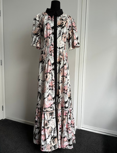 Ready To Wear: TAKE ME ON MAXI SHIRT DRESS White, Pink and Black Floral (Ready to Wear Size 16)