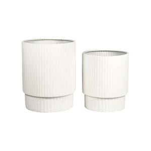 Planters Artificial Plants: Carmen Ribbed White Planter - Set of 2