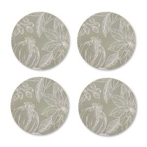 Christmas 2025: Poinsettia  Round Coaster Set 4