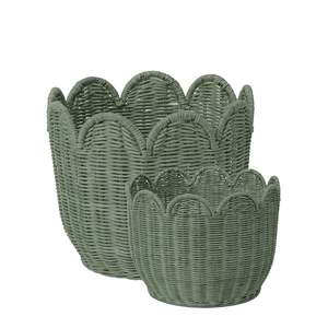 Home Decor: Mali Green Rattan Basket Set 2