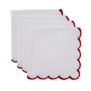 Scallop White/Red Napkin Set 4