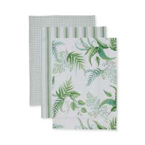 Table Linen: Fern Green/Blue Teatowel Pack 3