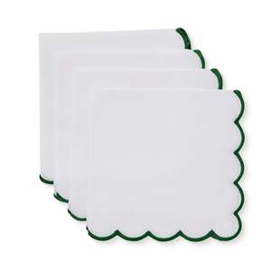 Scallop White/ Spruce Napkin Set 4