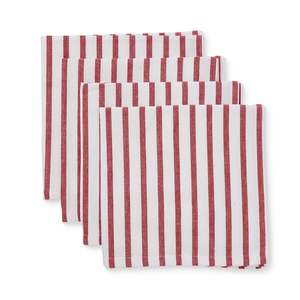 Table Linen: Tilly Red Stripe Napkin Set 4