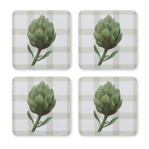 Tableware: Artichoke Square Hard Coaster Set 4