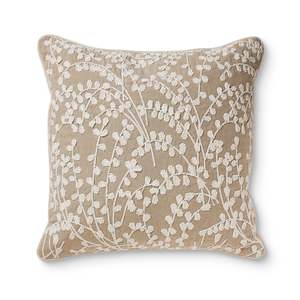 Maidenhair Fern White Embroidered Cushion 50cm