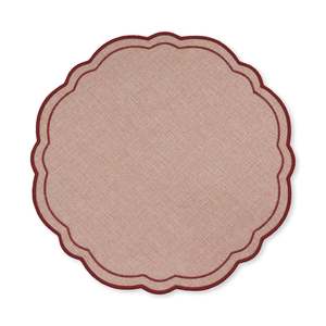 Claudia Light Pink/Red Scalloped Round Placemat D33cm