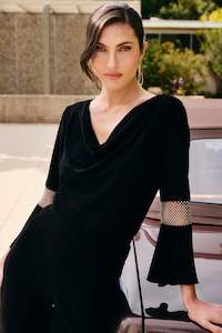 Black Tie: Lyman - 949025 Cowl Neck Diamante Sleeve Top