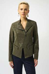 Joseph Ribkoff: Joseph Ribkoff - 253915 Foiled Suedette Biker Jacket