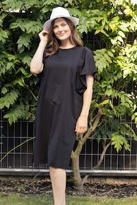 Knee Length: White On Black - Flounce Dress