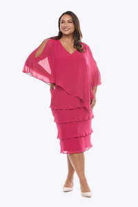 Layla Jones - Vee Neck Chiffon Layer Dress