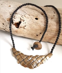 Bronze Harakeke Weave Crescent Necklace Artisan Jewellery - Maggie Adams Jewelle&hellip;