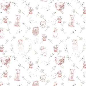 Bunny and Friends with Wildflowers Non-woven Wallpaper 130cm wide x 300cm height