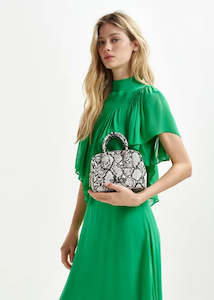 New Arrivals: Essentiel Antwerp - Haracola Off-white and black snake print mini bag