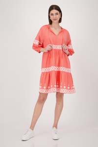 Dresses: Monari - Round Neck Embroidery Dress