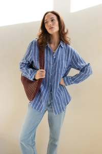 Shirts: Hut - Boyfriend Shirt Marine Stripe