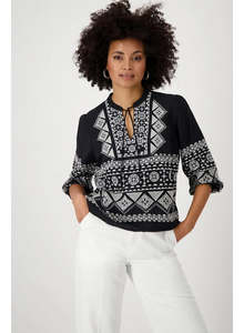 Shirts: Monari - Round Neck Embroidered Blouse