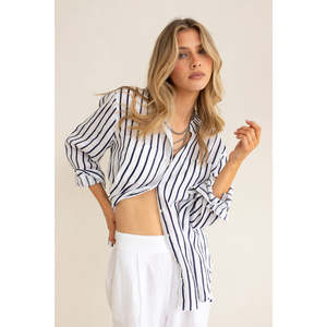 Shirts: Hut - Navy and White Stripe Boyfriend Shirt
