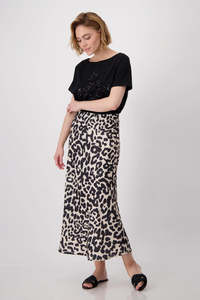 Monari - Leopard Print Satin Midi  Skirt