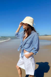 Tops: Hut - Boyfriend Shirt Electric Blue Chambray