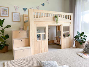 Low loft beds PINE: Cottage LOW loft bed PINE