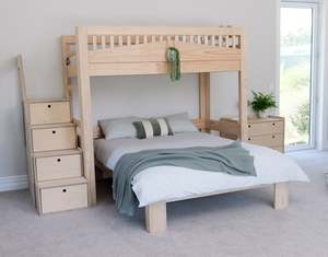 Pine Furniture: Family Cozy T-shaped Bunk Bed PINE