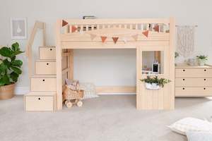 Pine Furniture: Tree House LOW Loft Bed PINE